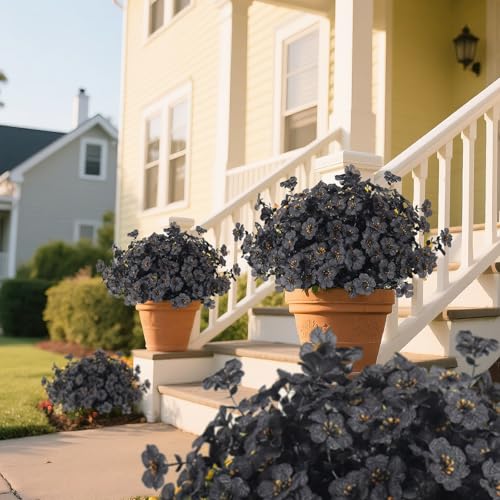 RECUTMS 12Pcs Artificial Black Flowers Realistic Artificial Plants Halloween Fake Flowers No Fade Outdoor Flower UV Resistant Faux Plant Outdoor Faux Shrubs Fake Plants for Halloween Balcony (Black) - color: Eviolet Black