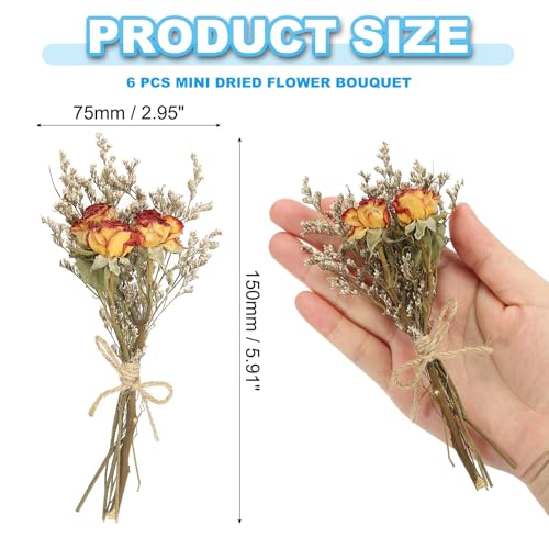 PATIKIL Mini Dried Flower Bouquet, 6 Pcs Rose Natural Wildflower with Stem Decor Baby's Breath Boho Floral Plant Flower for Crafts DIY Photo Props Gift Wedding Decor, Light Red - color: Light Red