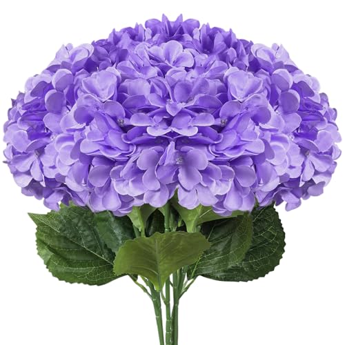 6 PCS Artificial Hydrangea Flowers, Faux Silk Hydrangea with Long Stems, Home Wedding Decor, Table Centerpieces, Party Decorations (Purple) - color: Purple