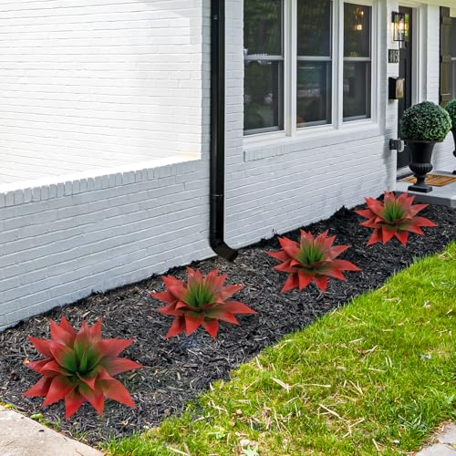 2 Pack 16 Inch Artificial Agave Plant - Large Faux Succulent Steams for Indoor Outdoor Decorating, UV Resistant Realistic Tropical Greenery for Garden Front Porch Aesthetic Decor - 18 Leaves, Red - color: Red, size: 16"- 2pcs
