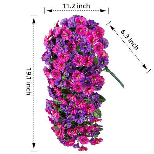 Fake Hanging Flowers for Outdoor Decor, 2 PCS Artificial Silk Morning Glory Vines Stems UV Resistant for Wall Home Porch Patio Party Wedding Decor (Dark Purple and Fuchsia) - color: Dark Purple and Fuchsia