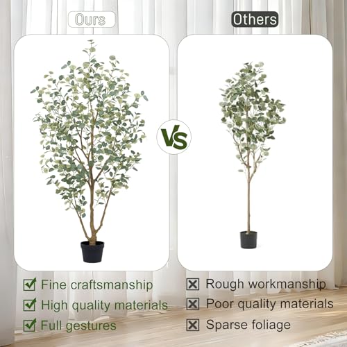 8FT Artificial Eucalyptus Tree Indoor, Faux Eucalyptus Tree with 901 Silk Leaves, Tall Fake Tree - Artificial Tree Indoor for Living Room Office Bedroom Home Decor - size: 8ft