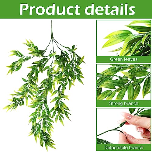 Hoteam 12 Pcs Artificial Hanging Plants 32 Inch Fake Ivy Vines with Fake Leaves Patio Artificial Plants Greenery for Living Room Indoor Outdoor Wall, No Basket (Bamboo Leaf) - color: Bamboo Leaf