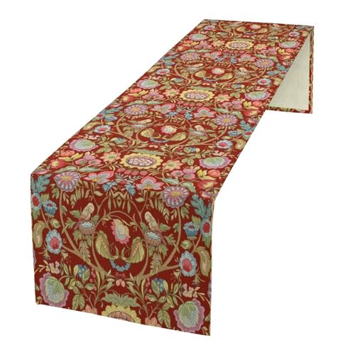William Morris Style Plant Table Runner for Table Decor, Rustic Art Flower Vintage Daisy Botanical Printed for Kitchen Dining Room Living Room Farmhouse Party Holiday Decorate 13" x 36" - color: William Morris_10, size: 13"W x 36"L (Pack of 1)