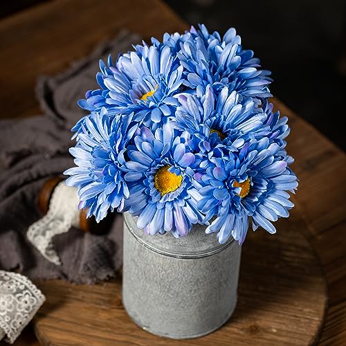 TOPIA Artificial African Daisies Flowers African Daisy Silk Flowers Artificial Gerbera Daisies Pack of 10 (Blue) - color: Blue, size: 10pcs