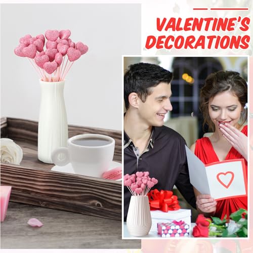 ZCYSRLQIN 12 Pcs Valentine's Day Glitter Foam Hearts Sticks Foam Heart Picks Sparkly Hearts Stems Puffy Heart Wooden Picks for Valentine Wedding Decorations Flower Arrangements Crafts (Pink) - color: Pink, size: 12 Pcs