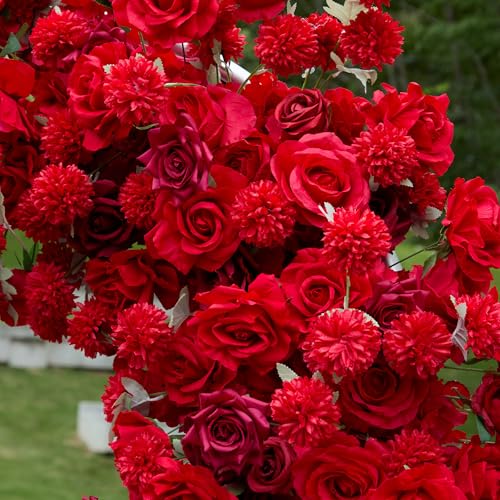 5D Rose Heart-Shaped Arch Flower Backdrop Artificial Luxury‌ Flower Arch for Marriage Proposal Wedding Party Outdoor Decor (Red with Stand) - color: Red with Stand
