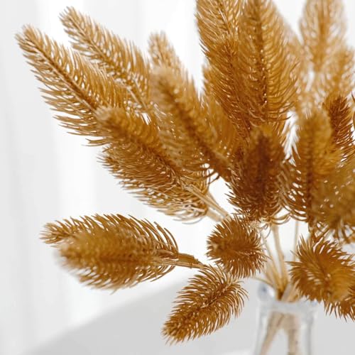 Efavormart 4 Pack 11 inch Metallic Gold Artificial Pine Grass Bushes, Faux Pine Needle Branches Floral Sprays for Festive Winter Decor and Small Accents - color: Type21