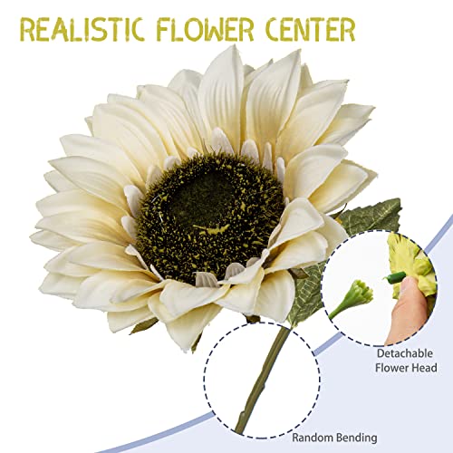 Hollyone Large Silk White Sunflowers Artificial Flowers 26" Long Stem Sunflowers Fake Flowers 6PCS Faux Vintage Fall Sunflowers Bouquet Bulk for Home Wedding Birthday Party Centerpieces Decorations - color: Yellow Cream