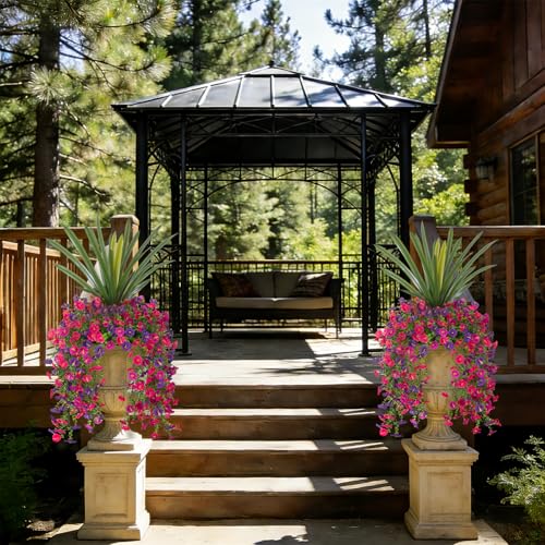 3 Bundles Fake Artificial Morning Glory Flowers for Outdoors, 1 Bundles Faux Greenery Plants UV Resistant Weatherproof for Indoor Outdoor Garden Patio Window Box Home Decor - color: Dar Purple,light Purple，rose Red