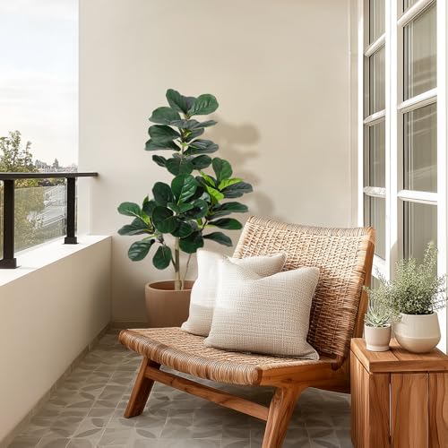 4 ft Fiddle Leaf Fig Tree Artificial with 48 Leaves - Realistic Faux Ficus Lyrata Trees in 7.8 in White Planter Pot, Indoor Fake Floor Plants for Home Office Living Room Decor, Housewarming Gift - color: With White Planter, size: 4ft