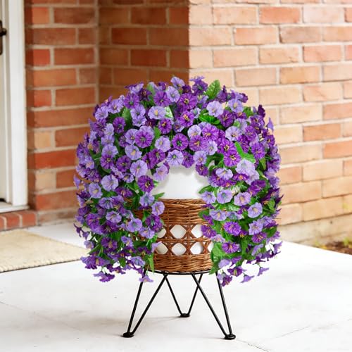 INXUGAO Artificial Fake Hanging Flowers Plants for Outdoor Decoration, 2PCS Faux Silk Morning Glory Long Vines Stems UV Resistant Look Real for Spring Summer Outside Home Porch Patio, Purple - color: Z-purple