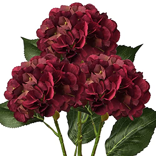 Silk Hydrangea Flowers - Long Stem Faux Hydrangea for Flower Arrangement, Home Decor, Wedding, Baby Shower - Red Silk Flowers - color: Red #3, size: 3PCS