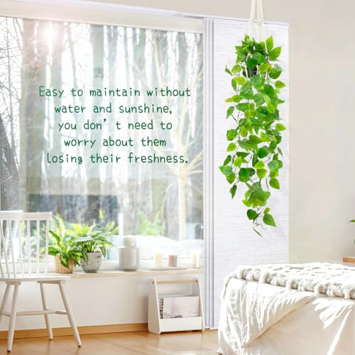 Fake Pothos in Rope - Hanging Pot, Artificial Pothos Plants for Home Decor Indoor Macrame Plant Hanger with Faux Vine Hanging Planter Greenery for Bedroom Bathroom Kitchen Office Decor - color: Bohemian Hanging Pothos
