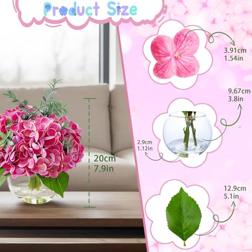 Rose Red Hydrangea Artificial Flowers with Eucalyptus in Vase Fake Flowers Coffee Table Decor Real Touch Flowers with Faux Water for Home Decor - color: A-rose Red
