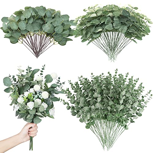 Giegxin 180 Pcs 3 Kinds Mixed Artificial Eucalyptus Leaves Stems Bulk Silver Dollar Leaves Picks Dried Eucalyptus Bundle Faux Spray for Wedding Vase Bouquet Floral Arrangement (Green) - color: Green