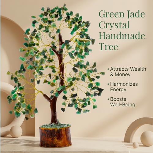 ANAYA AGATE Green Jade Crystal Trees for Home Decor, Office Desk Decoration, Chakra Healing Crystals and Stone for Positive Energy, Money, Good Luck, Tree of Life Spiritual for Women and Mom - color: Green Jade Golden Wire