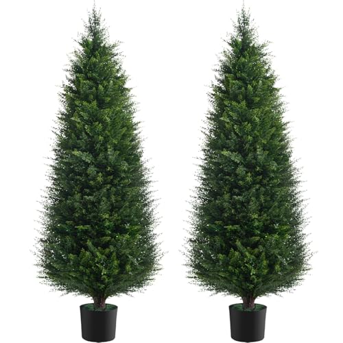 Chillchard Two 4ft Artificial Plants Topairy Faux Cedar Trees for Outdoor Planters, 48IN Tall Fake Pine Bushes UV Resistant Large Potted Shrubs for Front Porch Décor - color: 4 Ft - 2pack