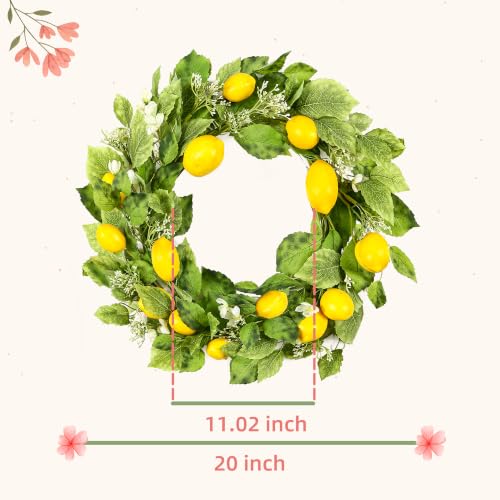 YNYLCHMX 20" Wreaths for Front Door, Artificial Floral Lemon Wreath with Green Eucalyptus Leaves, Green Foliage Wreath for Wall Window Farmhouse Party Holiday Home Decor - color: Lemon