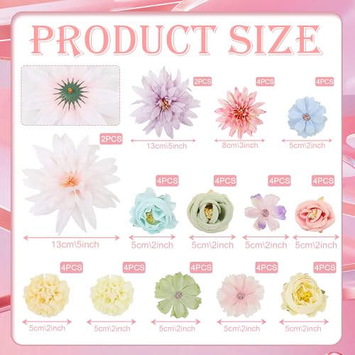 LACGO 48 PCS Fake Flowers Heads - Artificial Flower Heads Bulk Silk Faux Rose DIY Flower Embellishments Blossom Wreath Bouquets for Crafts Wedding Bridal Party Baby Shower Home Decoration(Mix Color) - color: Mix Color
