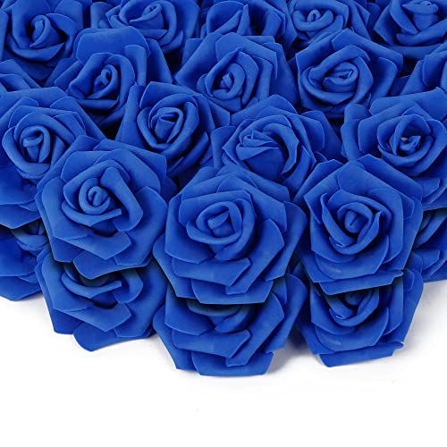 200pcs Royal Blue Artificial Foam Rose Flower Head, 3-Inch Blue Fake Flower Heads Stemless Flowers for DIY Crafts,Wedding Bouquets Party Baby Shower Home Decor (Royal Blue) - color: Royal Blue, size: 200PCS