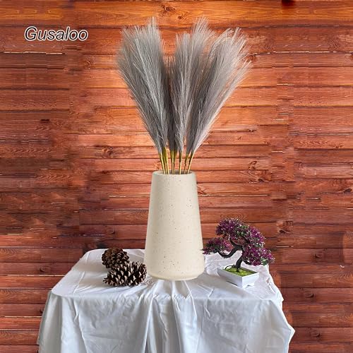 Artificial Faux Pampas Grass 8 Pcs Fake Artificial Adjustable Pampas Grass Variable Length Tall Fluffy Stems Table Vase Filler Centerpiece for Living Room Kitchen Decor Boho Decor Wedding-Light Grey - color: Lightgrey