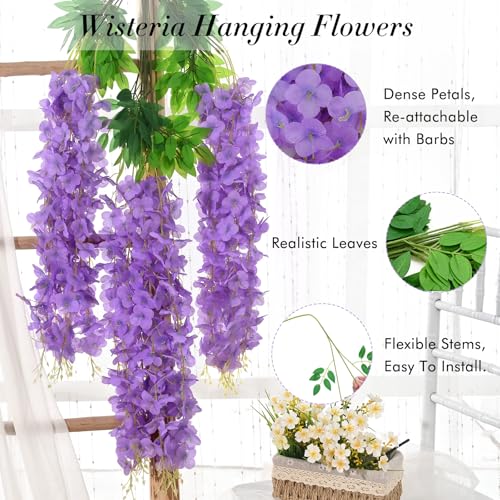 Waipfaru 40 Pack Purple Wisteria Hanging Flowers, Fake Hanging Flowers for Decoration, Artificial Flowers,Vines for Bedroom,Flower Garland for Home,Party,Garden, Wall,Wedding Decoration(3.6 Ft/Pcs) - color: Purple, size: 40 Pcs