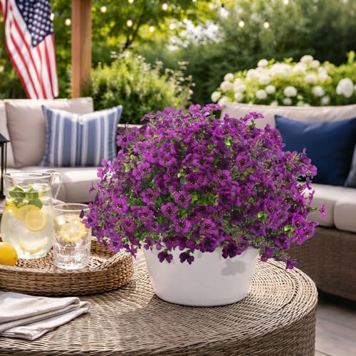 Grunyia 20 Bundles Artificial Flowers for Outdoors, UV Resistant Fake Plants Flowers Greenery Shrubs Plants for Decoration Outside Plants Hanging Planter Home Garden Decor (Purple) - color: Purple