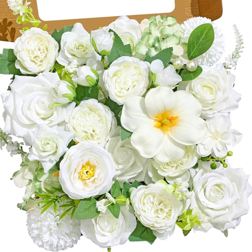 Serwalin Artificial White Flowers, Silk Fake Roses Flowers, Faux Flowers for DIY Wedding Bouquets Cake Decoration Baby Shower Centerpieces Floral Arrangements Party Decor - color: A Charming White, size: Square