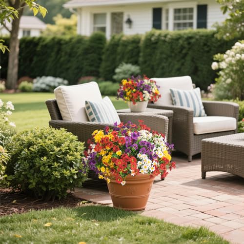 AITISOR Outdoor Artificial Flowers, 16 Bundles UV Resistant Realistic Faux Plastic Plants with Colorful Daisies for Porch, Patio, Yard, Garden, Spring Home Decor (Window Box & Planters)