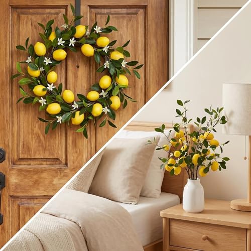 Artificial Lemon Branch Stems, 37 Inch Lifelike Faux Lemon Tree Branches with Green Leaves, Yellow and Green, 4 Pack, Home Decor - size: 37inch