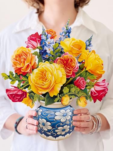 Freshcut Paper Pop Up Cards, Sorbet Roses, 12 Inch Life Sized Forever Flower Bouquet 3D Popup Greeting Card, Birthday Cards, Thank You Card, Blank Notecard & Envelope - color: Sorbet Roses, size: Classic