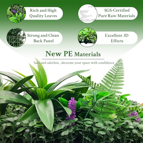 ODTORY Artificial Greenery Wall Panels: 20''x 20'' 8P UV-Anti Faux Greennery Grass Wall Privacy Backdrop Fence Screen for Garden Fence Covering Privacy, Outdoor Indoor Home Decor - size: 20”X20“ 8P