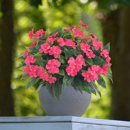 Fake Flowers Artificial Flowers for Outdoor,Artificial Plant Artificial Impatiens Bouquet Flowers for Outdoors Decoration,Silk Spring Artificial Plants for Outdoors Indoor Decor 2PCS(Rose - color: Rose Red-2
