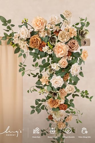 Ling's moment Wedding Arch Flowers - 6.5FT Floral Garland for Ceremony Arbor Backdrop Decoration - Artificial Rose Floral Swag for Sweetheart Table Birthday Party, Baby Shower, Cream Orange - color: Or-apricot & Peach