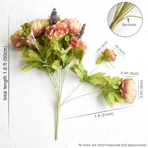 FiveSeasonStuff Tawny Brown Artificial Peony Bouquets, 2 Silk Flower Bundles with Hydrangea Accents for Wedding Centerpieces & Home Decor - color: Tawny Brown