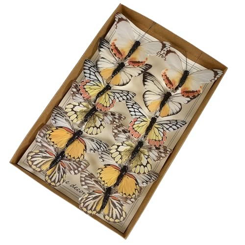 Cartanfill- Artificial Feather Simulation Butterfly Party Decoration Set, a Set of 12 Pieces with Clips, Used for Home Decoration in 12 Colors.… (D Clip) - color: D Clip