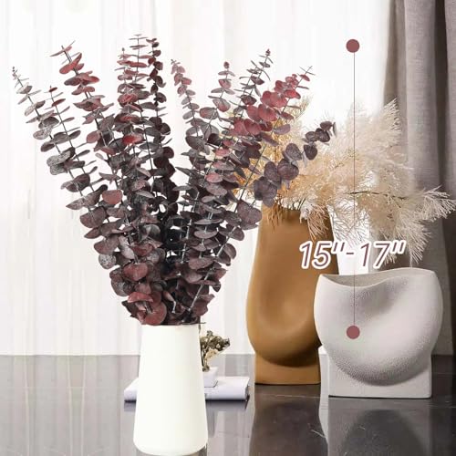 Tavkite 16 Pcs Dried Eucalyptus Stems, 17'' Natural Fresh Eucalyptus Leaves Branches Hanging for Shower, Preserved Real Red Plant Live Greenery for Home SPA Wall Bathroom Wedding Party Vase Decor - color: Red