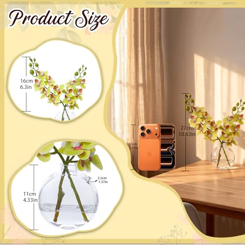 Apple Green Orchid Artificial Flowers Fake Flowers Small Fake Plant Table Shelf Decor Flower with Vase Fake Water - color: Orchid Apple Green 1pcs