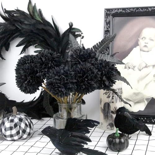Tinsow Artificial Flowers Faux Ball Chrysanthemum Bouquet Flowers Bridal Wedding Bouquet for Home Garden Party Wedding Decoration (12, Black, Red, Orange) - color: Black, Red, Orange