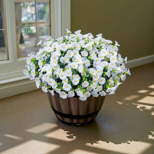 Artificial White Flowers for Outdoors - UV Resistant & Fade-Resistant Fake Flowers, 10 Bundles Waterproof Faux White for Garden, Yard, Patio, Wedding & Home Decor - color: White