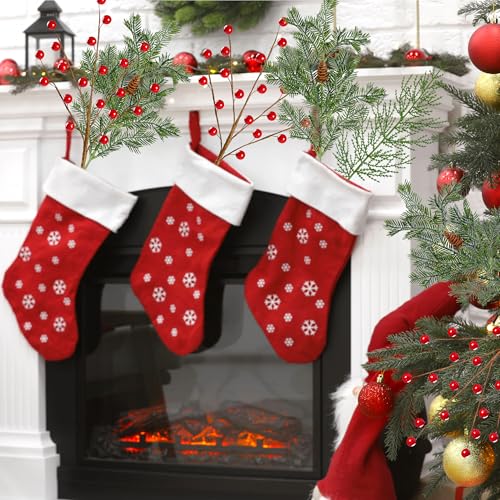 Sggvecsy 30 Pcs Artificial Pine Branches Fake Greenery Pine Picks with Pine Cones Artificial Red Berry Branches Christmas Pine Needles for DIY Wreath Xmas Embellishing Flower Arrangements Decoration