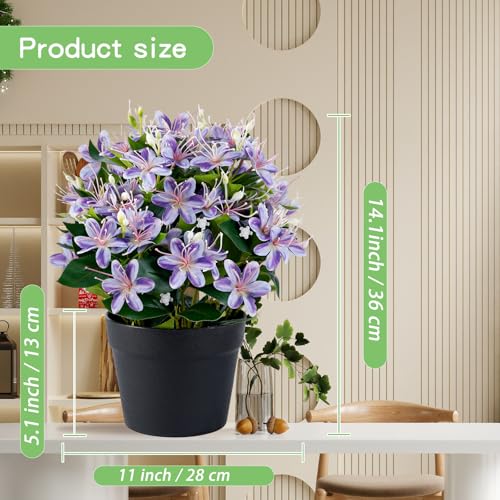14'' Artificial Plants Fake Lily Flowers in Pot for Home Garden Indoor Outdoor Spring Summer Decorations (Purple) - color: Purple