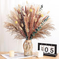 Bohemian Golden Wheat & Pampas Grass Bouquet – Warm Earthy Dried Floral Arrangement with Yellow Accents in Woven Vase (Mocha Tones) - color: Mocha Tones