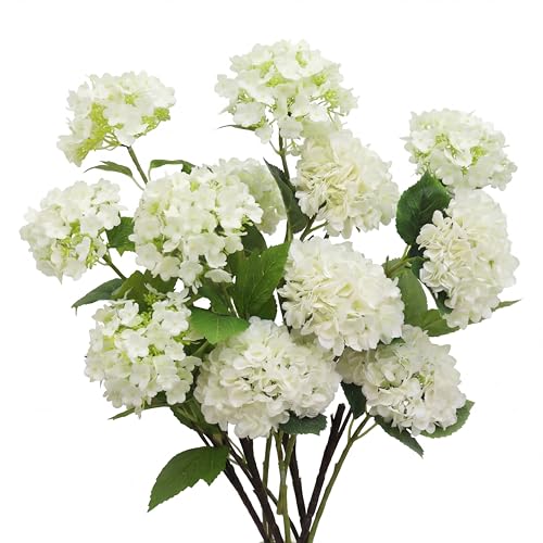 Cuffbow 4 Pcs 28 Inch White Hydrangea Artificial Flowers Fake Hydrangeas Silk Flowers Long 12 Touch Blooms for Wedding Centerpieces Bouquets DIY Floral Decor Home Decoration - color: White