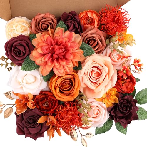AGIRL Artificial Flowers Combo Silk Mix Terracotta Fake Flower with Stems for DIY Wedding Bouquets Centerpieces Arrangements Table Chair Decor Baby Shower Home Decor (Terracotta) - color: Terracotta