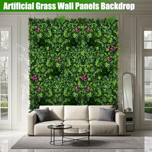 Artificial Grass Wall Panels, 20"x20" 16pcs Grass Backdrop Wall with Mint Plant Leaves, UV-Anti Fake Greenery Plant Boxwood Panels for Privacy Fence Screen, Outdoor Green Wall Decor for Patio Garden - size: 20x20 in 16pcs