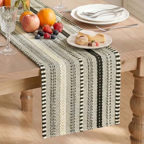 Artoid Mode Black Farmhouse Woven Table Runner, Seasonal Holiday Rustic Kitchen Dining Table Decoration for Home Party Decor 12x72 Inch - color: Black, size: 12" x 72", Table Runner