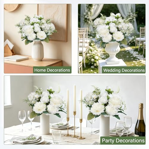 Peonies Artificial Flowers, 24 Bundles Silk Fake Peonies Faux Peony Arrangements for Spring Summer Wedding Bouquet Home Bridal Baby Shower Party Event Centerpieces Vase Office(White) - color: White