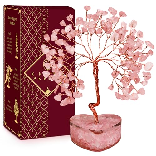 Rose Quartz Crystal Tree of Life Birthday Gifts for Women, Girls Friends, Handmade Chakra Healing Crystals Tree for Home Office Decor, Positivity, Good Luck, Money, Unique Gifts for Her Mom, Sister - color: Orgone Heart Base Rose Quartz Crystal Tree